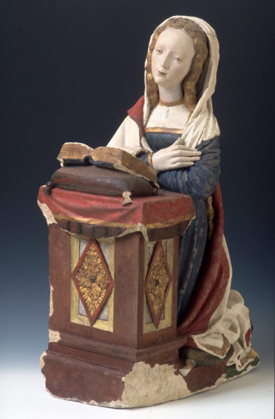 Vierge de l'Annonciation en calcaire polychrome